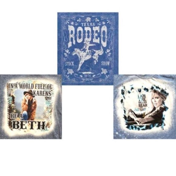 Western Cowgirl Graphic T-Shirt Bundle 3X Vintage Blue- 2 YS Beth / 1 Rodeo Sz S - Picture 2 of 5